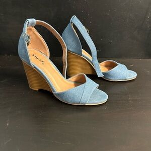 Qupid Blue Denim Wedge Sandals